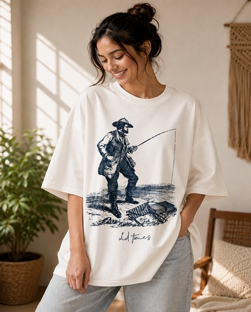 Vintage Fisherman Graphic T-Shirt, Classic Outdoor Cotton Tee by - Teemitra