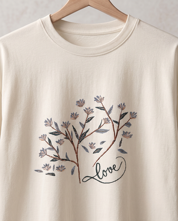 Cute Floral Love Graphic Tee for Women Oversized Off White T-Shirt - Teemitra