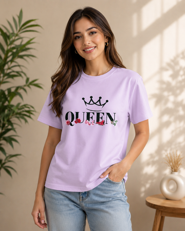 Elegant Queen Print Women's T-Shirt, Floral Graphic Casual Wear by - Teemitra