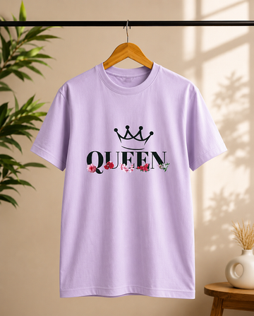Elegant Queen Print Women's T-Shirt, Floral Graphic Casual Wear by - Teemitra